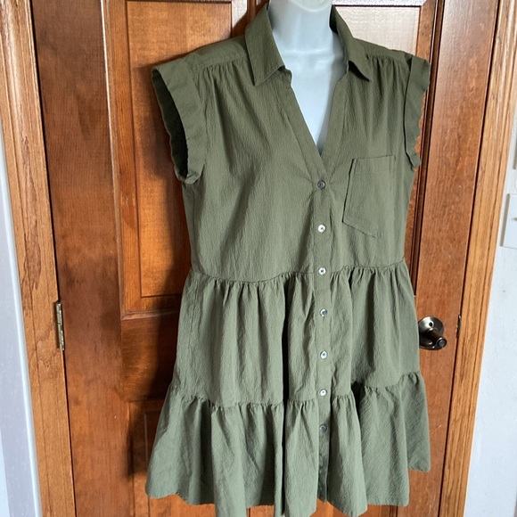Veronica Beard Trisha Tiered Shirt Green Dress with liner Button Down Size Large - Picture 4 of 15